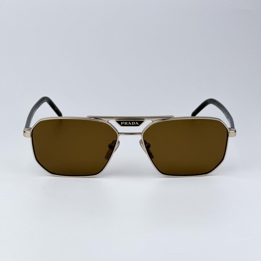 Prada PR58YS ZVN5Y1 Men BRAND NEW Sunglasses Gold Brown Polarized Pilot - Picture 3 of 11
